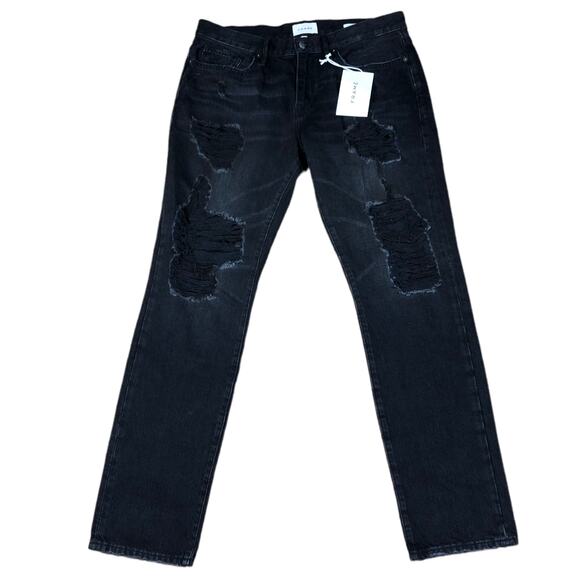 FRAME L'Homme Skinny Fit Jeans Black Distressed Men's Size 33 NWT - Picture 1 of 7